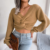 Kiera - Beige Twisted Ribbed Crop Top